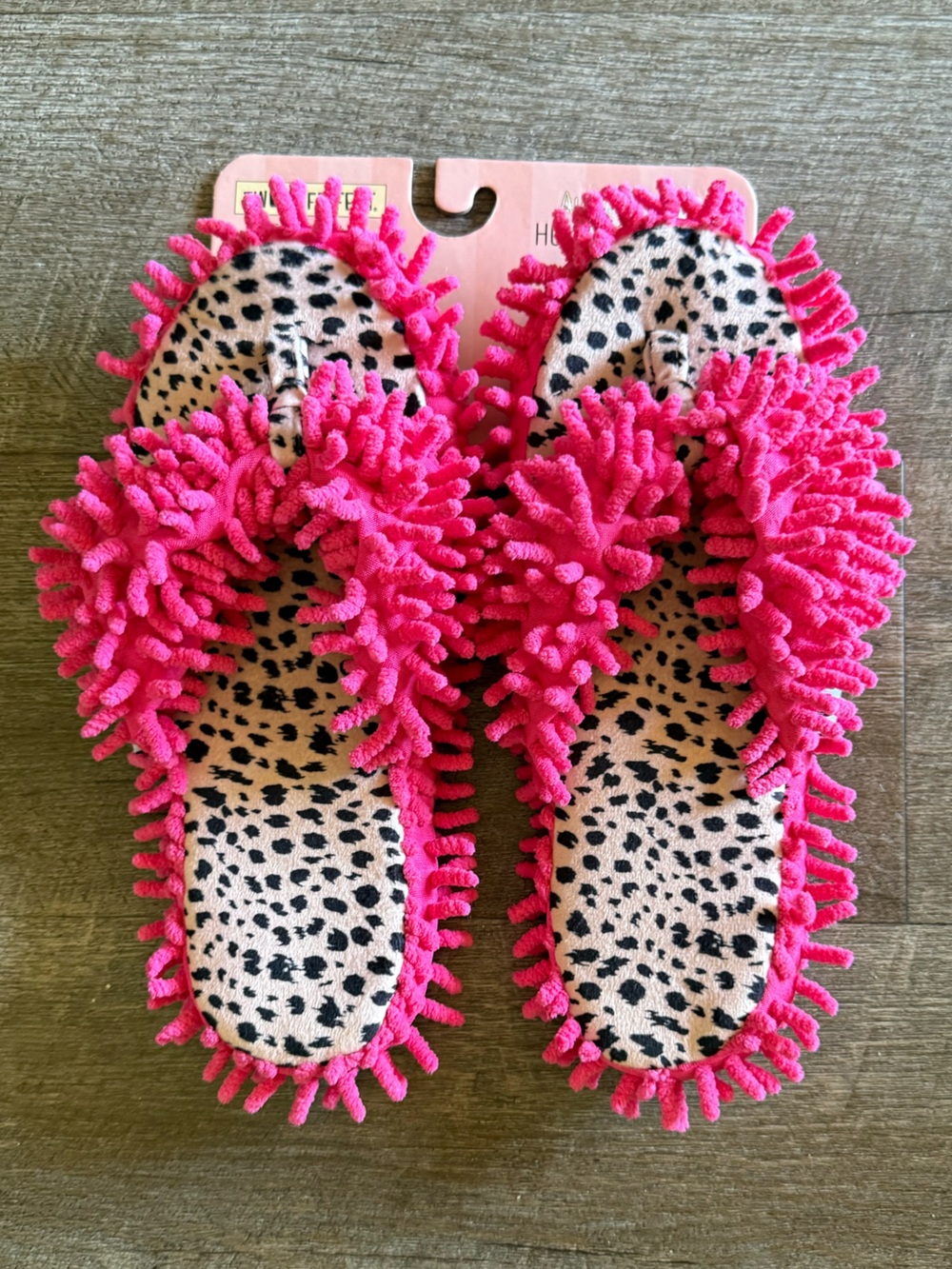 Aunt Deloris Two Left Feet slippers “Funky Feline” leopard print pink chenille